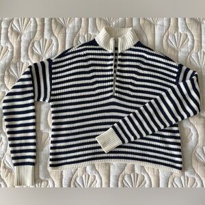 Madewell Ribbed Half-Zip Sweater in Stripe | Bright Ivory | Size S